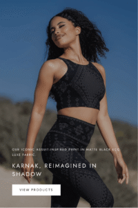 Karnak Shadow Collection Black sacred geometry crop top activewear outfit by Melodia Designs