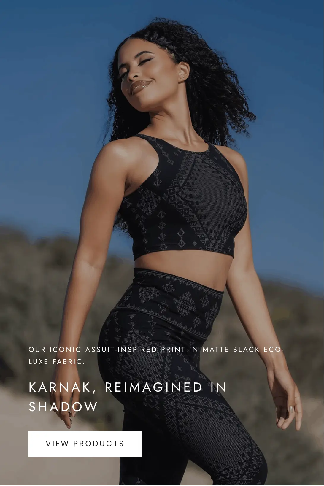 Karnak Shadow Collection Black sacred geometry crop top activewear outfit by Melodia Designs