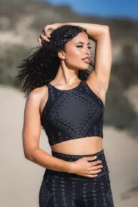 Black sacred geometry karnak laura crop top athletic wear desert photoshoot