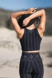 karnak laura crop Black sacred geometry sports bra and leggings yoga outfit outdoors