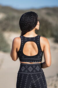 Karnak serena bra Black sacred geometry racerback crop top back view activewear