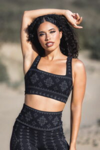 karnak serena bra Black sacred geometry sports bra front view activewear outfit