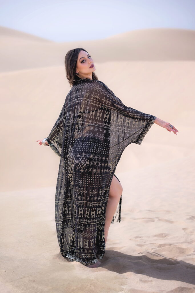 flowing Egyptian-inspired fashion in Alkimiya Obsidian collection